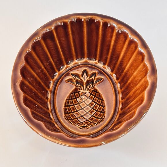 Williams Sonoma Brown Glaze Ceramic Pineapple Wall Hanging Jello Mold VTG Retro - Picture 2 of 9